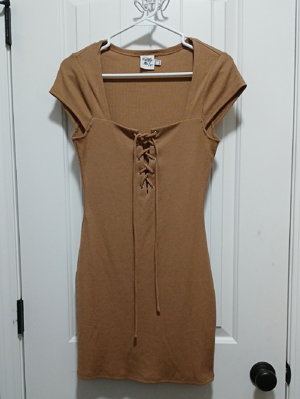 Princess Polly Lace-Up Ribbed Mini Dress - Camel